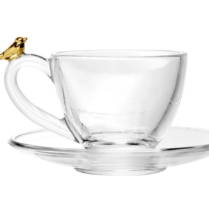 Conjunto 4 Xícaras de Café com Pires Bird 80ml - Wolff - Pássaro Dourado